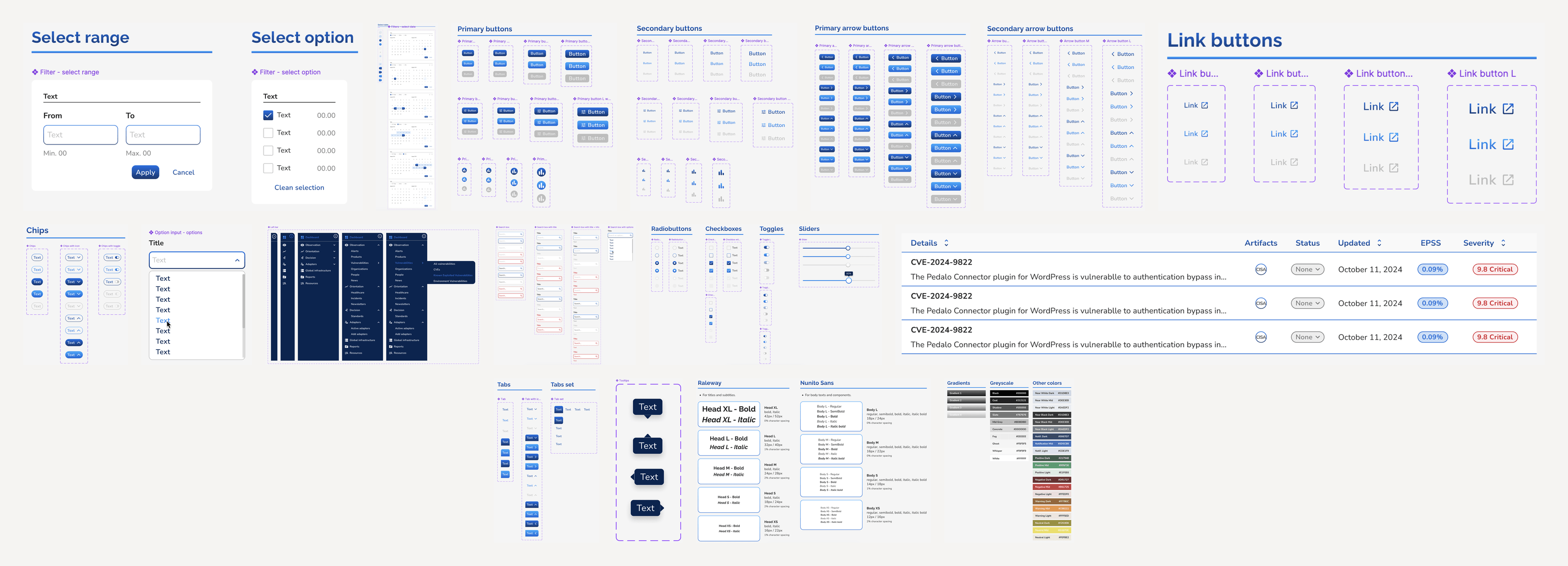 Design System 2.0 — light mode component library, including buttons, inputs, chips, filters, tabs, and typography