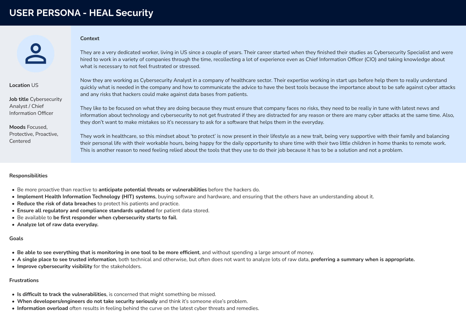 Consolidated user persona document for HEAL Security