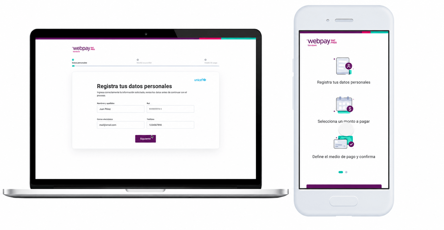 Final Webpay PatPass user interface on mobile and desktop